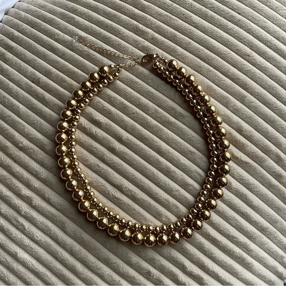 Double Gold Beaded Necklace